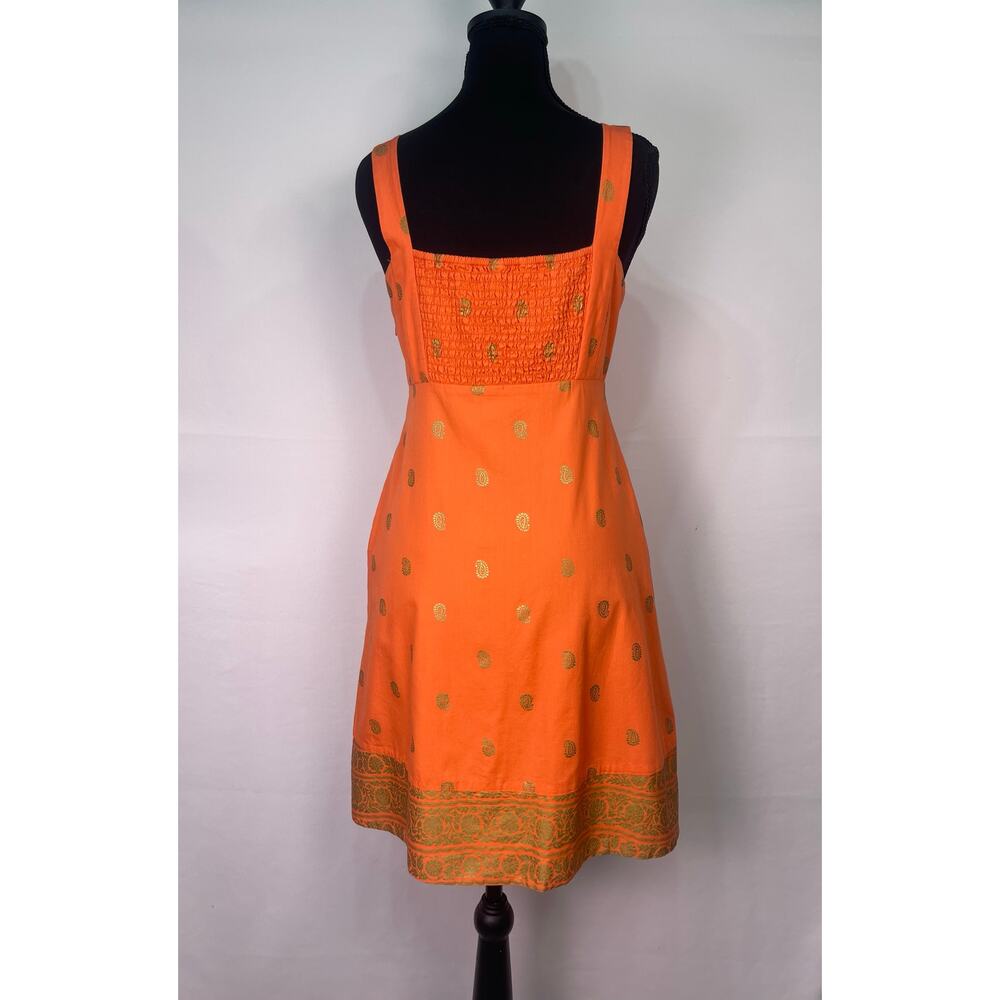 Maeve Anthropologie Orange Gold Indian Paisley 100% Cotton Mini Dress Size 0 - Picture 3 of 12